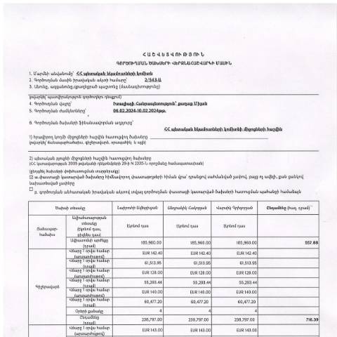 Document preview: Հաշվետվություն՝ 2024թ․ փետրվարի 6-ից 10-ը Իտալիայի Հանրապետություն (ք․ Միլան) գործուղման ծախսերի վերջնահաշվարկի մասին — Հաշվետվություն (rapport), Հայաստան