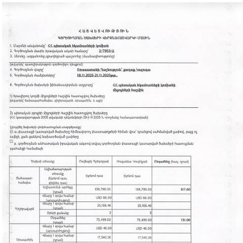 Document preview: Հաշվետվություն՝ 2025թ․ նոյեմբերի 18-ից 21-ը ք․ Կալուգա (Ռուսաստանի Դաշնություն) գործուղման ծախսերի վերջնահաշվարկի մասին — Հաշվետվություն (rapport), Հայաստան