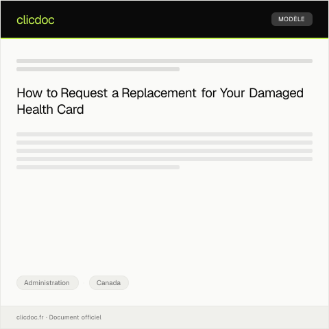 Document preview: Application for Health Card Replacement Due to Damage — Administration, Canada