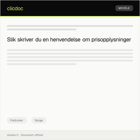 Document preview: Henvendelse om prisopplysninger — Forbruker, Norge