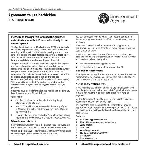 Document preview: Application to use herbicides in or near water — Environment Agency, United Kingdom