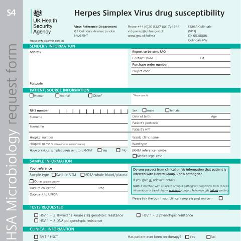 Document preview: Herpes simplex virus: referral form — UK Health Security Agency, United Kingdom