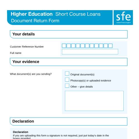 Document preview: Higher Education Short Course Loans forms for students whose course starts on or after 1 September 2024 — Student Loans Company, United Kingdom