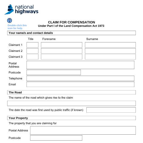 Document preview: Part I claims: claim for compensation form — Highways England, United Kingdom