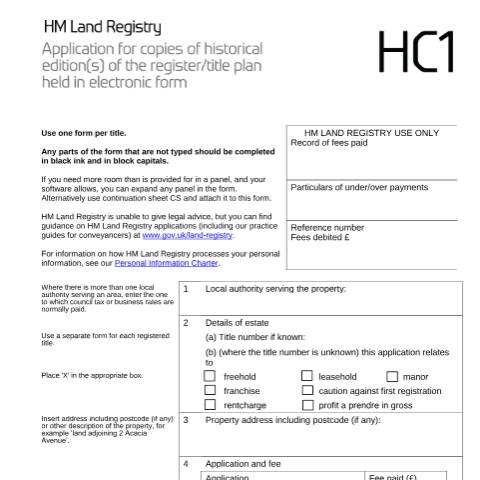 Document preview: Historical register/title plan: registration (HC1) — HM Land Registry, United Kingdom