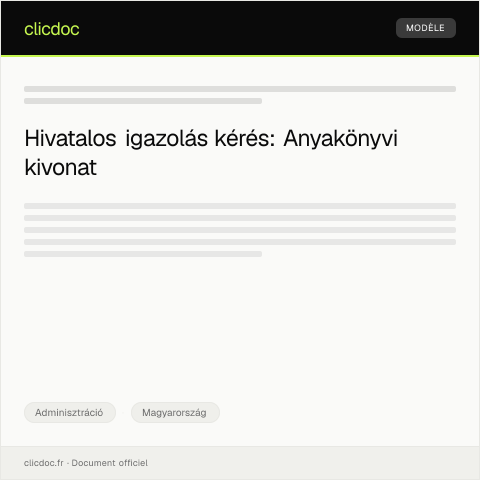 Document preview: Hivatalos igazolás kérés az anyakönyvi kivonathoz — Adminisztráció, Magyarország