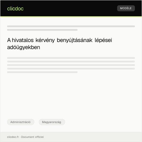 Document preview: Hivatalos kérvény benyújtása az önkormányzathoz adóügyek intézése céljából — Adminisztráció, Magyarország