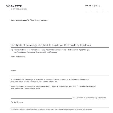 Document preview: Certificate of Residency / Hjemstedserklæring, 02.042 — 02 Tax: certificates, Danmark (CERFA n°02.042)