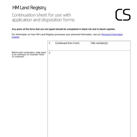 Document preview: Continuation sheet: applications and dispositions (CS) — HM Land Registry, United Kingdom