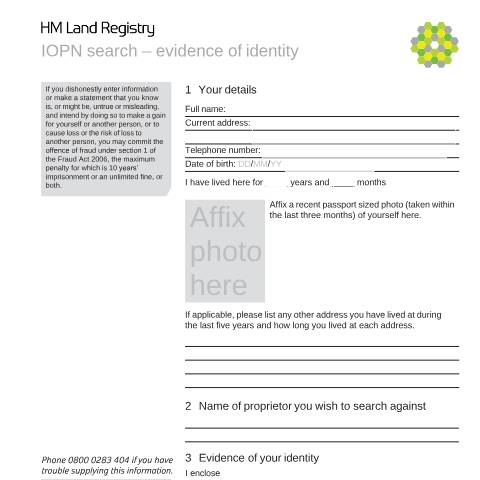 Document preview: IOPN search: verify identity (PN1ID) — HM Land Registry, United Kingdom