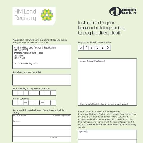 Document preview: HM Land Registry: Variable Direct Debit mandate — HM Land Registry, United Kingdom