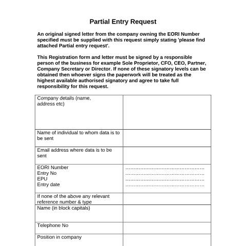 Document preview: Request partial entry print of import and export data — HM Revenue & Customs, United Kingdom