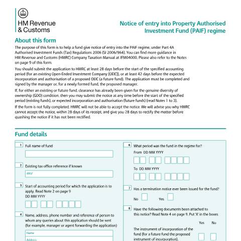 Document preview: Notice of entry into the Property Authorised Investment Funds regime (CISC7) — HM Revenue & Customs, United Kingdom