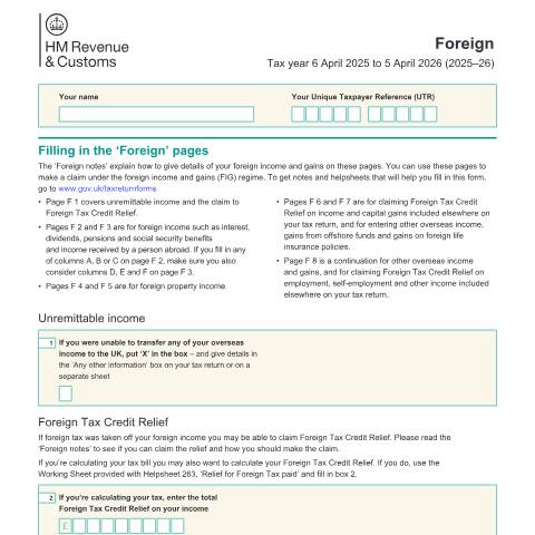 Document preview: Self Assessment: Foreign (SA106) — HM Revenue & Customs, United Kingdom