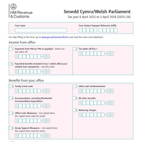 Document preview: Self Assessment: Senedd Cymru — Welsh Parliament (SA102MS) — HM Revenue & Customs, United Kingdom