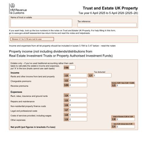 Document preview: Self Assessment: trust and estate UK property (SA903) — HM Revenue & Customs, United Kingdom