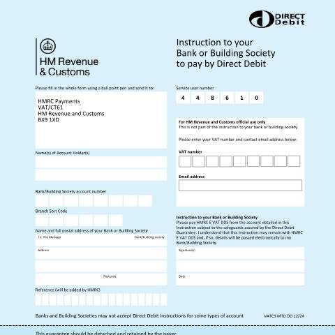 Document preview: Instruct your bank or building society to pay your VAT by Direct Debit — HM Revenue & Customs, United Kingdom