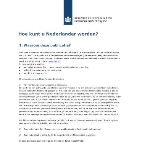 Documentvoorvertoning: Hoe kunt u Nederlander worden? — IND — immigratie, Nederland (CERFA n°5013)