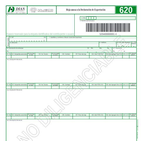 Vista previa del documento Hoja anexa a declaración de exportación — Año 2004, Colombia (CERFA n°F620-2004)