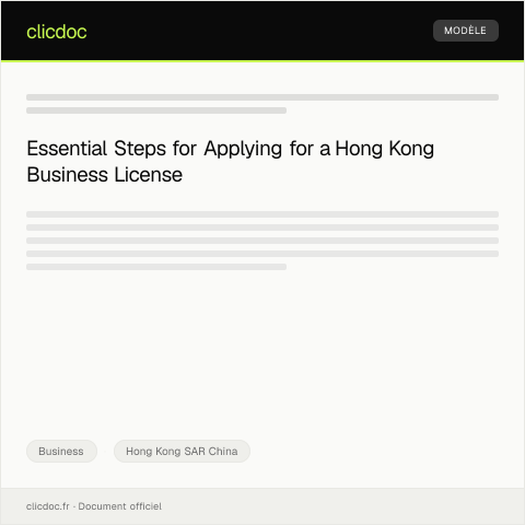 Document preview: Application for Hong Kong Business License / 香港商業許可證申請 — Business, Hong Kong SAR China