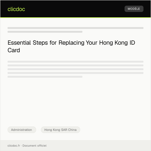 Document preview: Application for Hong Kong ID Card Replacement / 香港身份證更換申請 — Administration, Hong Kong SAR China