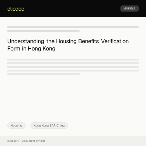 Document preview: Housing Benefits Verification Form住房津貼驗證表 — Housing, Hong Kong SAR China