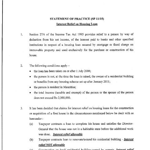 Document preview: SP 11/15 — Document, Mauritius (CERFA n°HousingLoan290415)