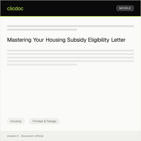 Document preview: Form for Housing Subsidy Eligibility (TT Housing Program) — Housing, Trinidad & Tobago