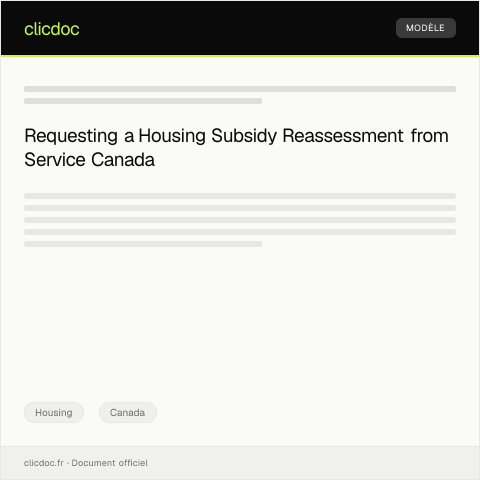 Document preview: Housing Subsidy Reassessment Request — Housing, Canada
