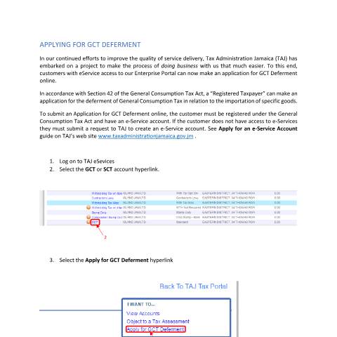 Document preview: How To Guide Application for GCT Deferment — Form, Jamaica (CERFA n°How+To+Guide+-+Application+for+GCT+Deferment)