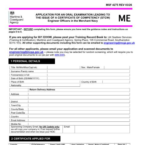 Document preview: How to apply for a UK engineer officer certificate of competency — Maritime and Coastguard Agency, United Kingdom