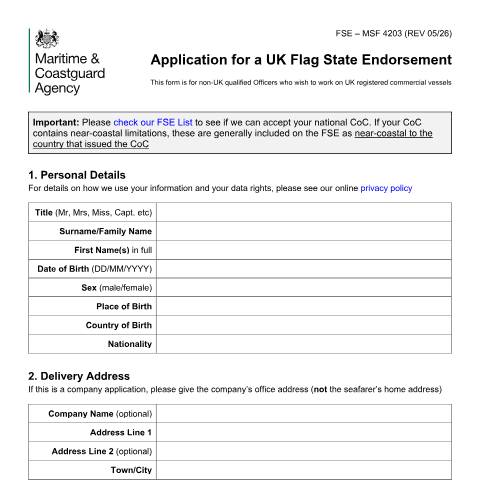 Document preview: How to apply for a Flag State Endorsement — Maritime and Coastguard Agency, United Kingdom