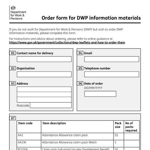 Document preview: DWP information leaflets: how to order them — Department for Work and Pensions, United Kingdom