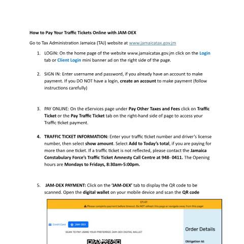 Document preview: How to Pay Traffic Ticket with JAM-DEX — Guide, Jamaica (CERFA n°How+to+PAY+Your+Traffic+Tickets+Online+with+JAM-DEX)