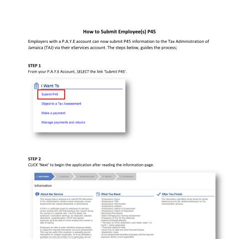 Document preview: How to Submit Employee(s) P45 — Guide, Jamaica (CERFA n°How+to+submit+a+P45+-+Guide)