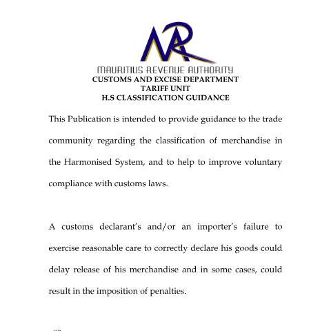 Document preview: HS Classification guidance — Document, Mauritius (CERFA n°1.HS)