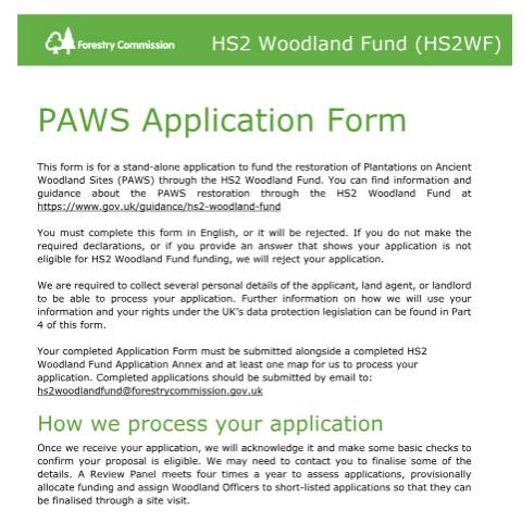 Document preview: HS2 Woodland Fund application form — Forestry Commission, United Kingdom