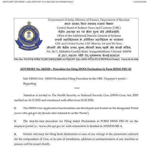 Document preview: HSNS Declaration filing procedure — gst, India (CERFA n°HSNS_Declaration_filing_procedure)