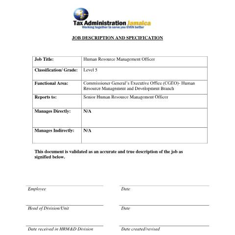 Document preview: Human Resource Management Officer (Level 5) — Document, Jamaica (CERFA n°Human+Resource+Management+Officer)