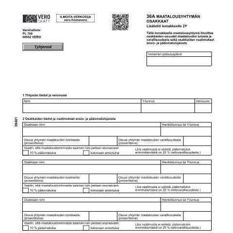 Document preview: 36A Maatalousyhtymän osakkaat (3048) — 36A Maatalousyhtymän osakkaat (3048), Suomi (CERFA n°Vero 3048)