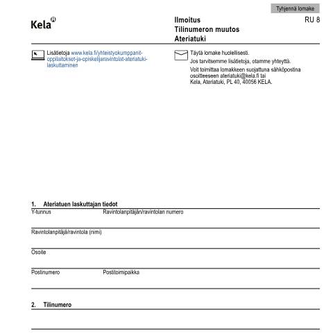 Document preview: Ilmoitus - Tilinumeron muutos - Ateriatuki — Kumppanit, Suomi (CERFA n°Kela RU 8)