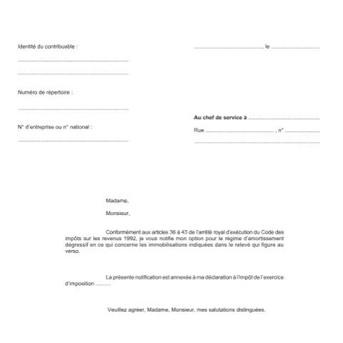 Aperçu du document Immobilisations à amortir de manière dégressive — SPF Finances, Belgique (CERFA n°155-328k)
