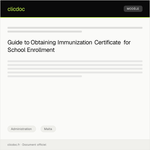 Document preview: Request for Immunization Certificate - School Entry — Administration, Malta