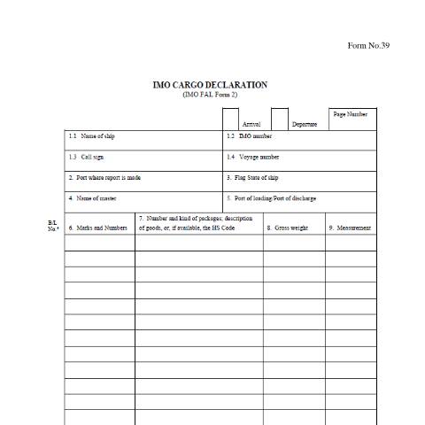 Document preview: IMO Cargo Declaration (IMO FAL Form 2) — Form, Mauritius (CERFA n°Forms39IMOCargoDeclaration)