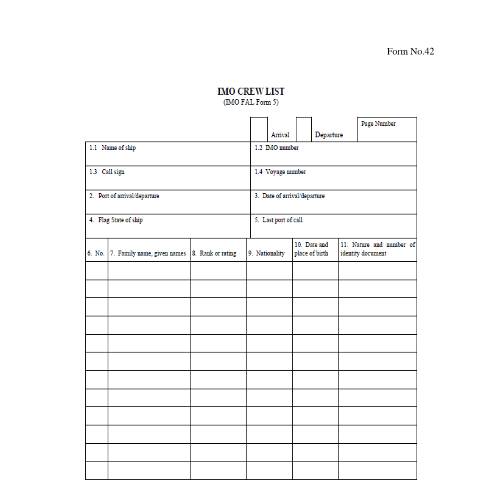 Document preview: IMO Crew List (IMO FAL Form 5) — Form, Mauritius (CERFA n°Forms42IMOCrewList)