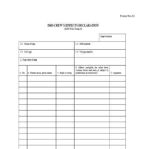 Document preview: IMO Crew's Effect Declaration (IMO FAL Form 4) — Form, Mauritius (CERFA n°Forms41IMOCrewEffectDeclaration)