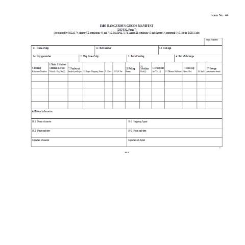 Document preview: IMO Dangerous Goods Manifest (IMO FAL Form 7) — Form, Mauritius (CERFA n°Forms44IMODangerousGoodsManifest)