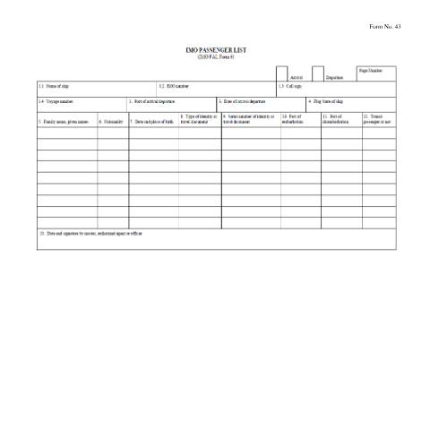 Document preview: IMO Passenger List (IMO FAL Form 6) — Form, Mauritius (CERFA n°Forms43IMOPassengerList)