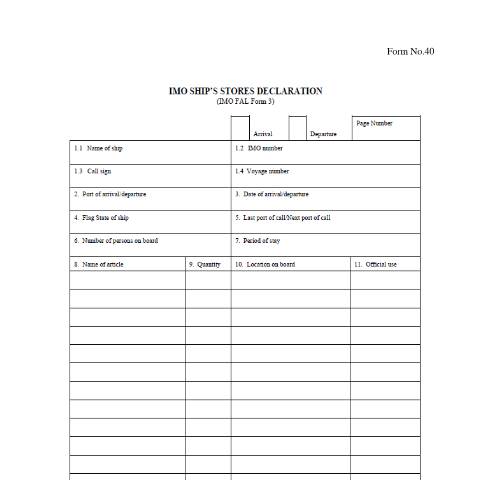 Document preview: IMO Ship's Stores Declaration (IMO FAL Form 3) — Form, Mauritius (CERFA n°Forms40IMOShipStoresDeclaration)