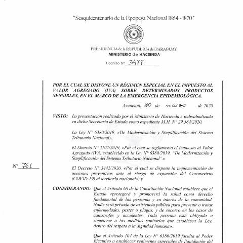 Vista previa del documento Decreto N° 3477-2020 — Iva, Paraguay